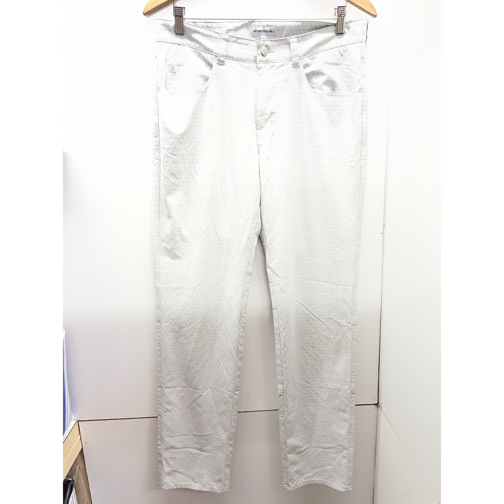 Peter Millar Mens 32x32 Skull Print 5-Pocket Pants Light Gray Straight Leg